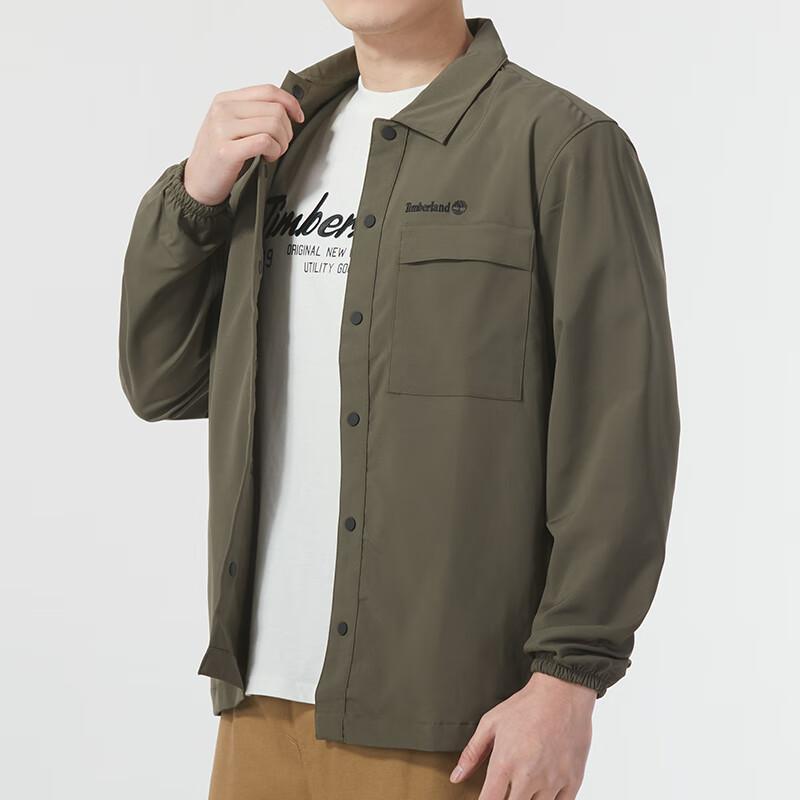 Timberland Solid Logo Design Point Collar Outdoor Casual Loose Long Sleeve Shirt Men shirts Green A2JJR-A58