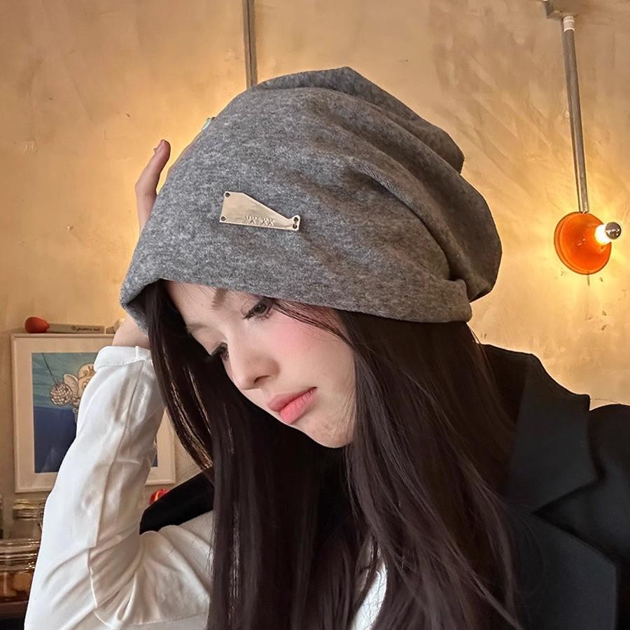 Korean-Style Oversized Pullover Hat for Women - Fashionable Autumn/Winter Design with Face Framing