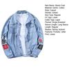 Long Sleeves Pockets Single-breasted Denim Coat Spring Autumn Letter Print Turn-down Collar Unisex