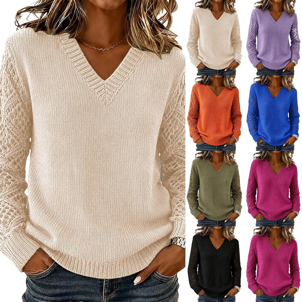 Women's Fashion Long Sleeve Cutout Pullover Sweater Loose Fit Knit Top for Casual Wear