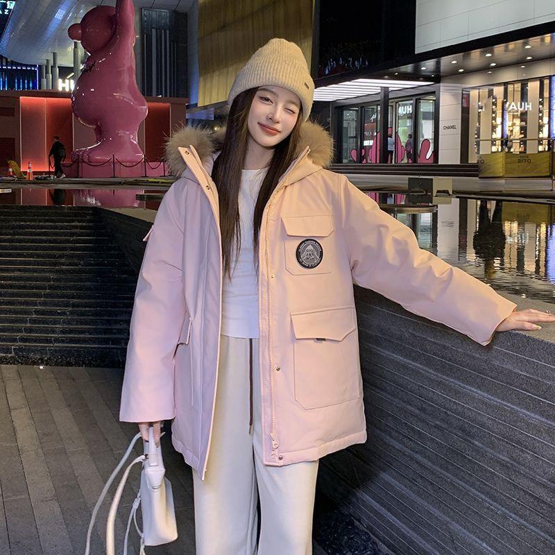 

Женское хлопковое пальто средней длины для работы, новый стиль, небольшой меховой воротник, пирожок, преодолеть, утолщенная свободная зимняя хлопковая куртка XL