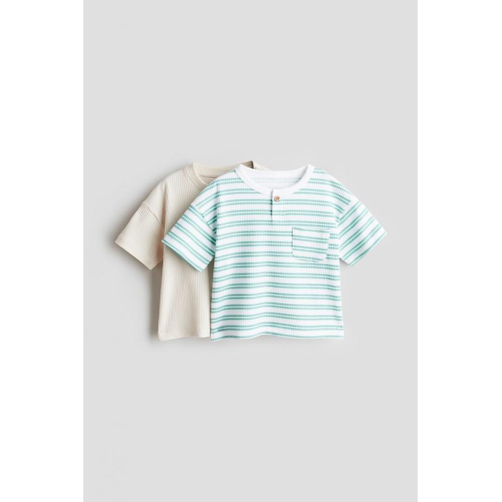 

Комплект из 2-х предметов из трикотажного топа в рубчик HM светло-зеленого светло-бежевого цвета