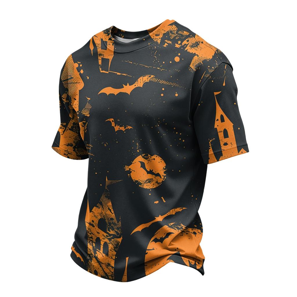 Men's Casual Short Sleeve T-Shirt Lightweight Breathable Fabric Crew Neck Halloween Eye Pattern Printed Top for Everyday Wear