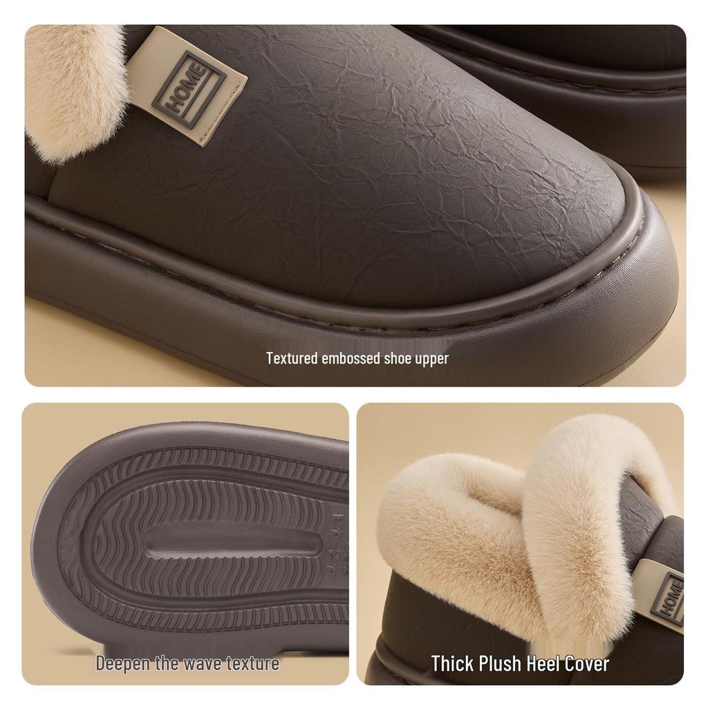 Women's Waterproof Cotton Shoes: New Antibacterial Non-Slip Leather Slippers for Autumn/Winter 2025 - Comfortable & Warm for Indoor/Outdoor Wear