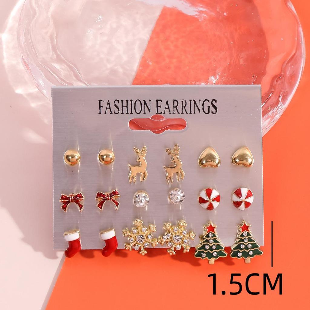 Exquisite Christmas Earrings: Diamond-Inlaid Tree, Snowflake, and Bell Studs