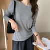 2026 Spring Women's Slim Fit Round Neck Color Block Long Sleeve Fake Two-Piece Layered T-shirt