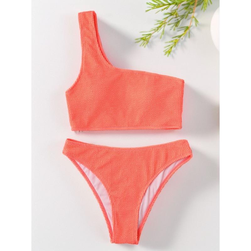 Women's New Solid Color Single Shoulder High Waist Bikini Sexy Swimsuit