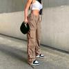 Ladies Cargo Pants Elastic Waist Hip Hop Solid Color Multi Pockets Soft Loose