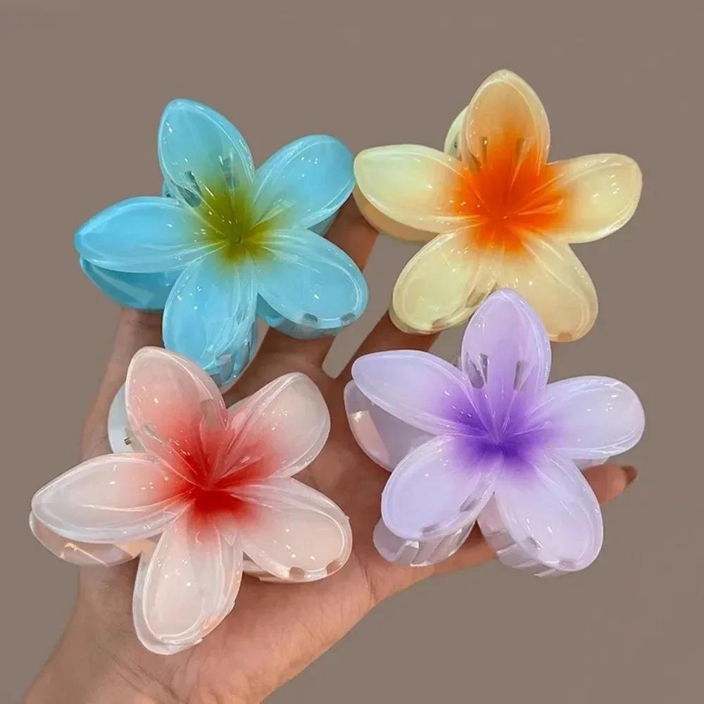 Gradient Flower Hair Clips Set - Multicolor Beach Hawaiian Claw Clips for Women Summer Hair Accessories