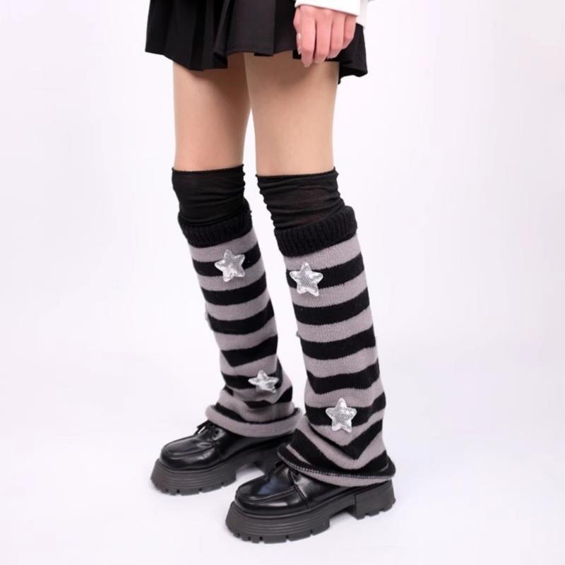 Polainas Punk para Mulheres Fofas Estrela Tricotadas Flare Longas para Botas com Meias Acima do Joelho Conjunto Roupa de Inverno Outono