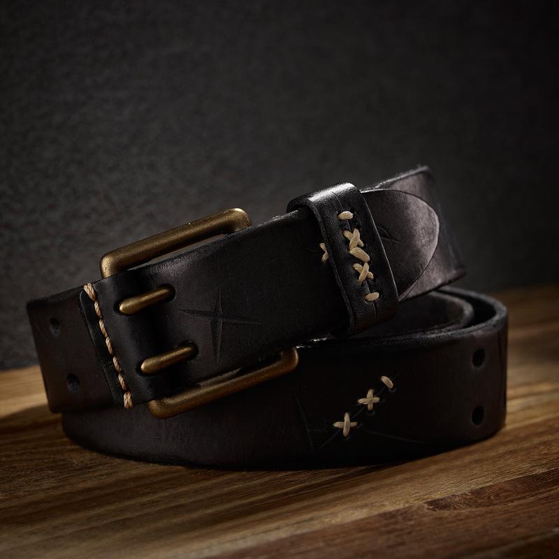 Men s Retro Korean Style Genuine Leather Belt - Versatile and Trendy for Casual Jeans 125cm