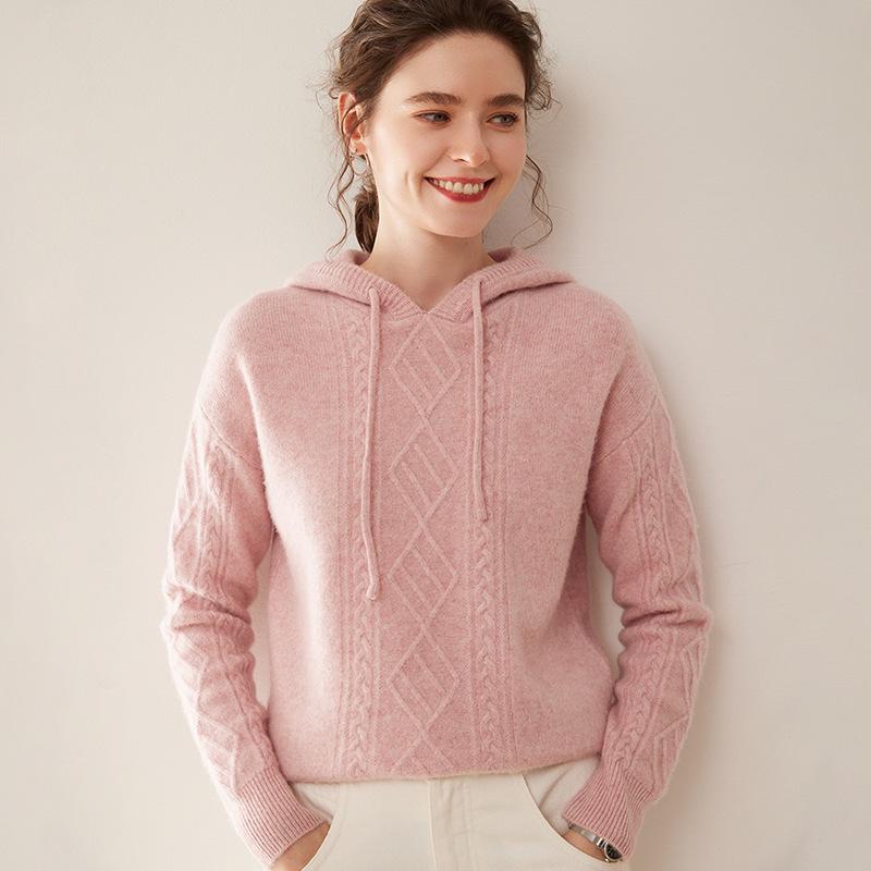 Women's 2024 High-End Hooded Cashmere Argyle Sweater