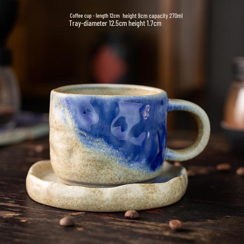 Retro Ceramic Kiln-Glazed Mug & Saucer - Customizable Logo