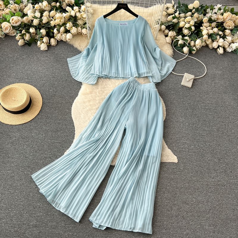 

Retro Hepburn Style Female Summer Drape Fashion Suit Blue One size