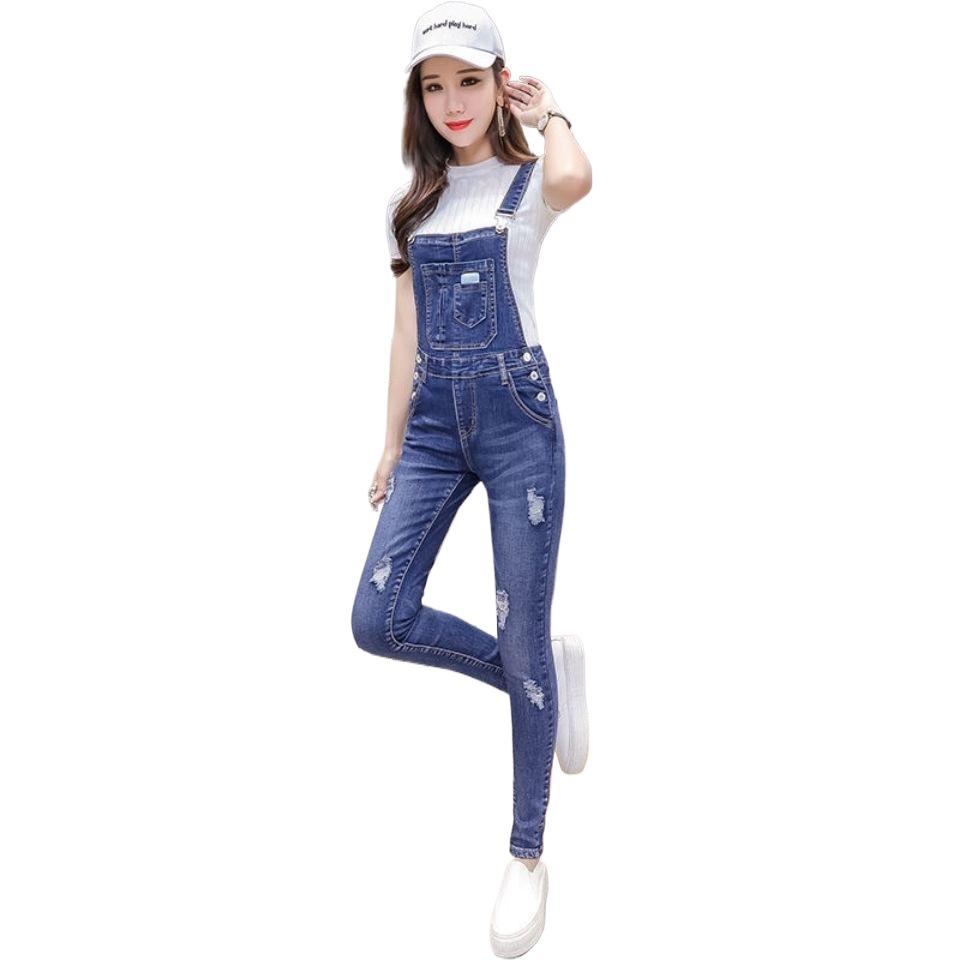 Damen-Denim-Latzhose im koreanischen Stil, elastisch, figurbetonter Skinny Fit, vielseitiger Jumpsuit für Frühling und Herbst 2026