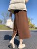 Woolen A-Line Umbrella Skirt for Women – Autumn/Winter 2025, Pear-Shaped Merade Color, Elegant Long Half Skirt