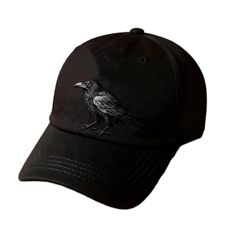 A52E Gothic Baseball Cap with Embroidery Crow Pattern Baseball Hat for Adult