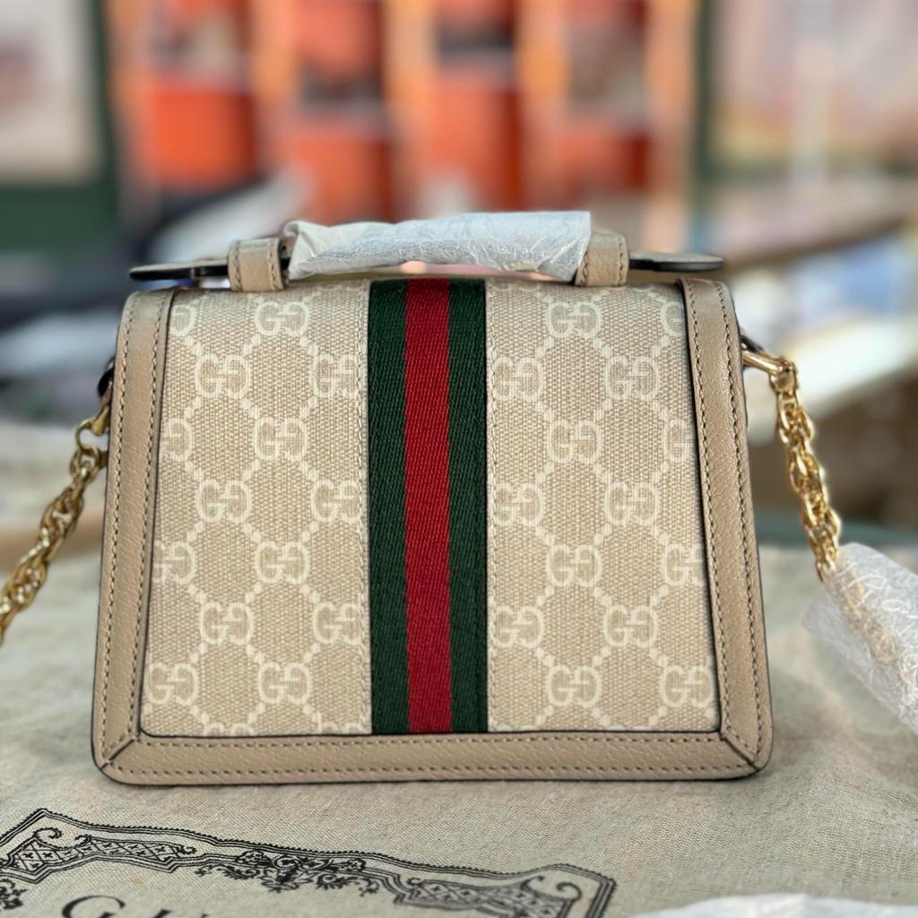 [Pre-Owned] Ophidia GG Series Logo Stripe Woven Chain Leather Mini Shoulder Bag - Excellent #SOFGMD