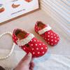 Girls' leather shoes 2025 autumn new polka dot baby princess shoes soft sole light Velcro little girl leather shoes tide