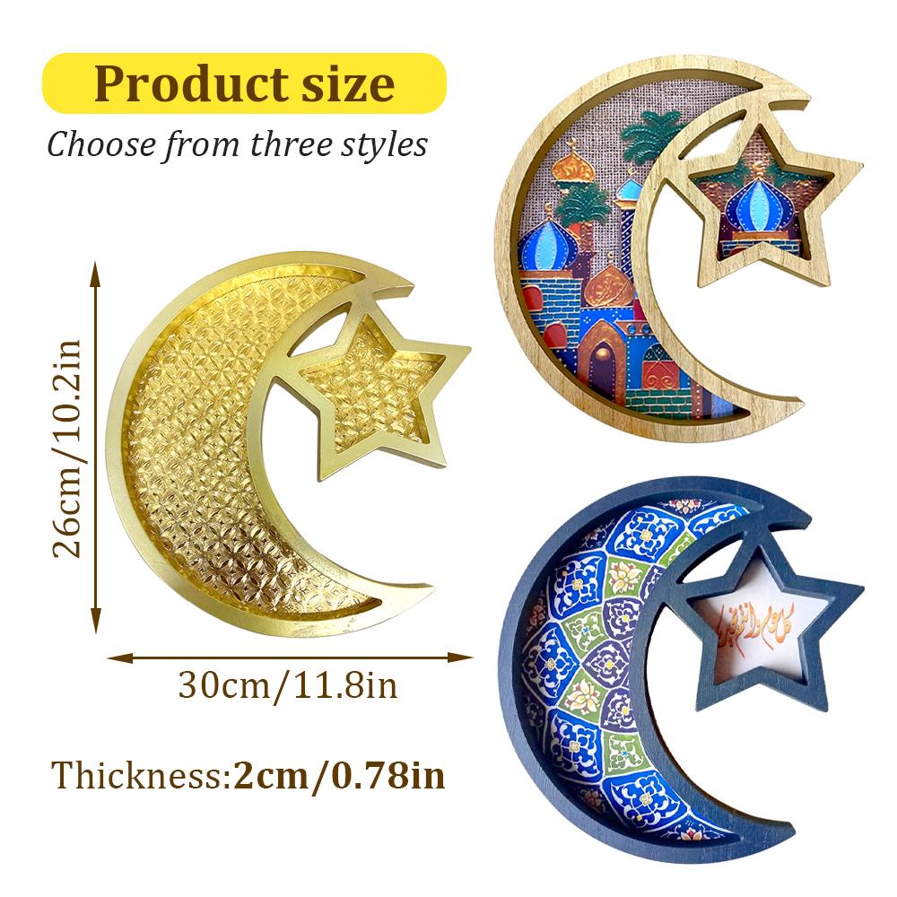 Eid Mubarak Moon Star Candy Dessert Tray Wooden Tray Cake Food Holder Plate Islamic Muslim Ramadan Kareem Home Party Decorations