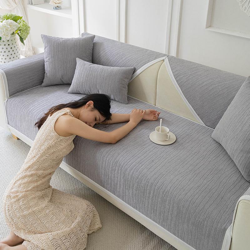 Cream Wind Sofa Cushion Non-Slip Four-Season Universal  New Chenille Seat Cushion Autumn And Winter Beige Cover Towel