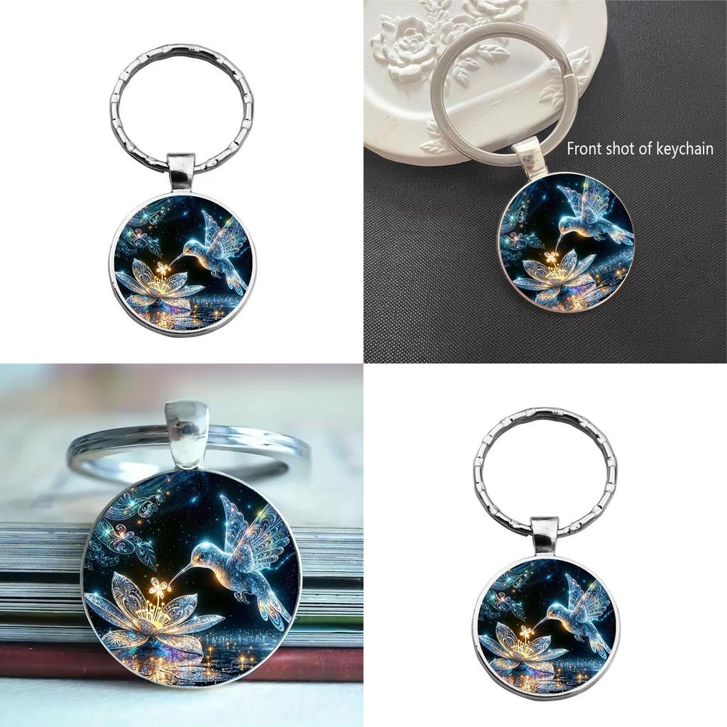 Modern Minimalist Hummingbird And Flower Pendant Keychain With Glass Material For Gift Giving And Party Decor
