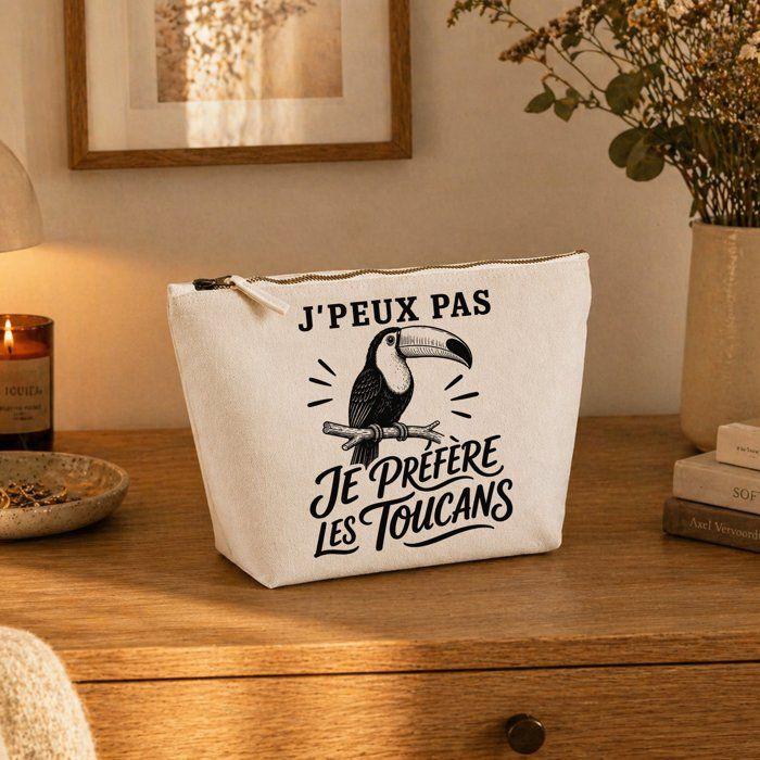 Trousse de toilette - PLANETEE - J’peux pas minimaliste (Toucans) - Beige - 3 L - Zip métal