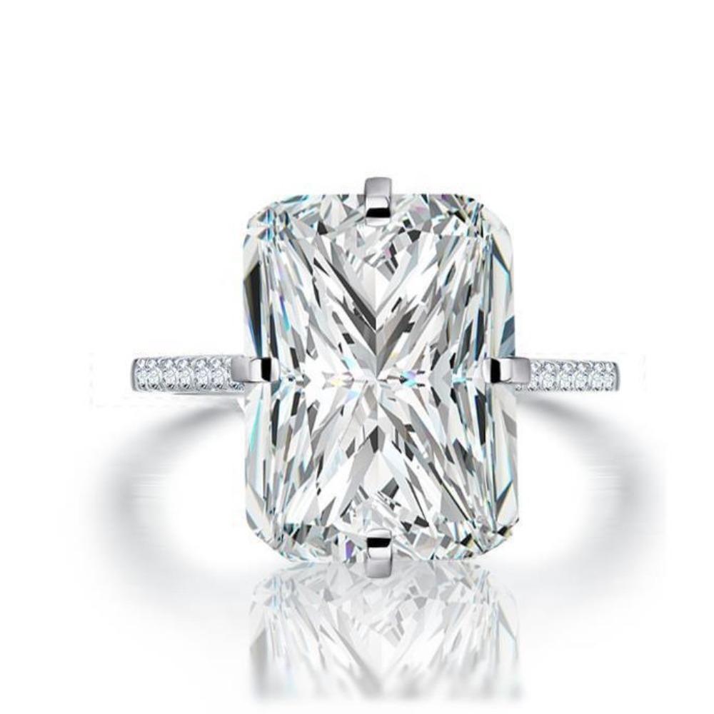 Minimalist Radiant Cut Rectangular Zircon Ring Elegant Closed Band no.6 платиновый