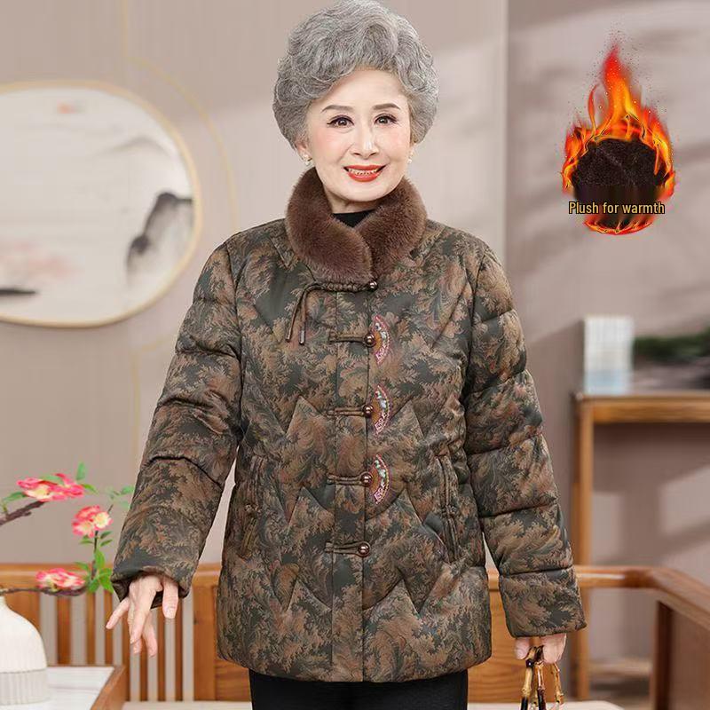 

Stylish Women s Mid-Length Winter Jacket: 2021 Middle-Aged & Elderly Down Cotton Coat with Velvet 115-130