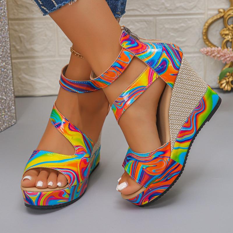 Summer New Wedge Platform High Heels Women Round Toe Open Toe Fashion Versatile Platform Anti-Slip Wear-Resistant Sandals