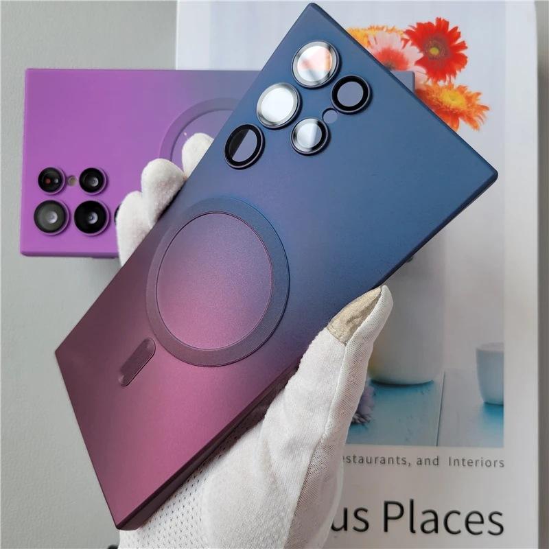 Suitable for Samsung S25Edge Magnetic Suction Mobile Phone Case Liquid Silicone S24ultra Two Color S23 Silicone S22 Matte