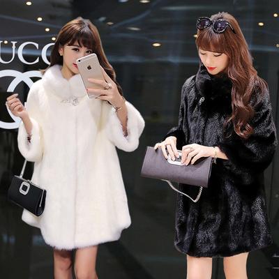 Winter New Whole Sable Imitation Fur Standing Collar 9/4 Sleeve Mink Coat Mink Fleece Coat Women