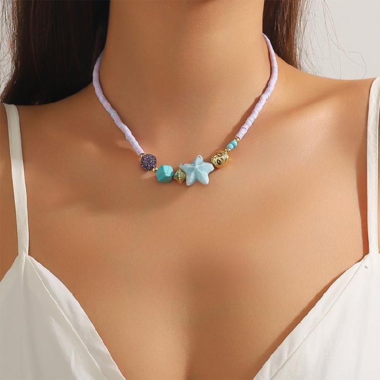 Vintage Sea Charm Pendant Neckchain Fashionable Beaded Necklace Temperament Neckwear Fashion Jewelry Piece