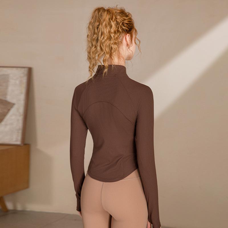 Women's Slim Fit Stand Collar Long Sleeve Yoga Jacket - New Style Sports Cardigan for Running and Outdoor Fitness