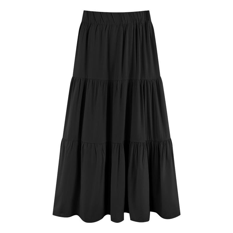 High-Waisted Black Pleated A-Line Skirt - Elegant, Slimming, Mid-Length, Women's Spring Fashion