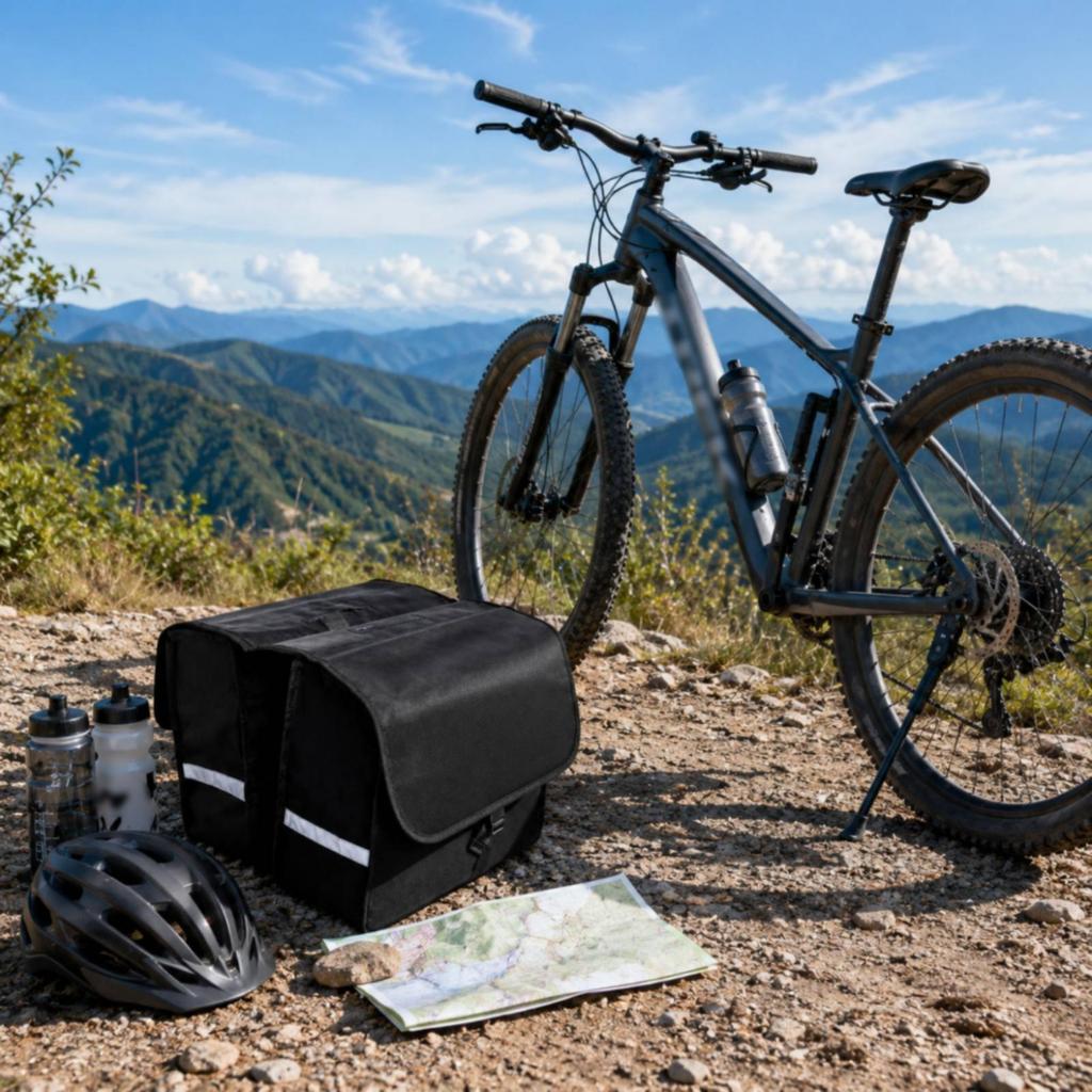 Rear Double Pannier Reinforced Textile Bike Bag StrapFixed