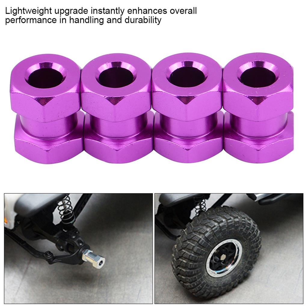 4pcs 12mm RC Hex Wheel Hub Metal Adapter for D90 AX10 CC01 SCX10 F350 Crawler (15mm Purple)