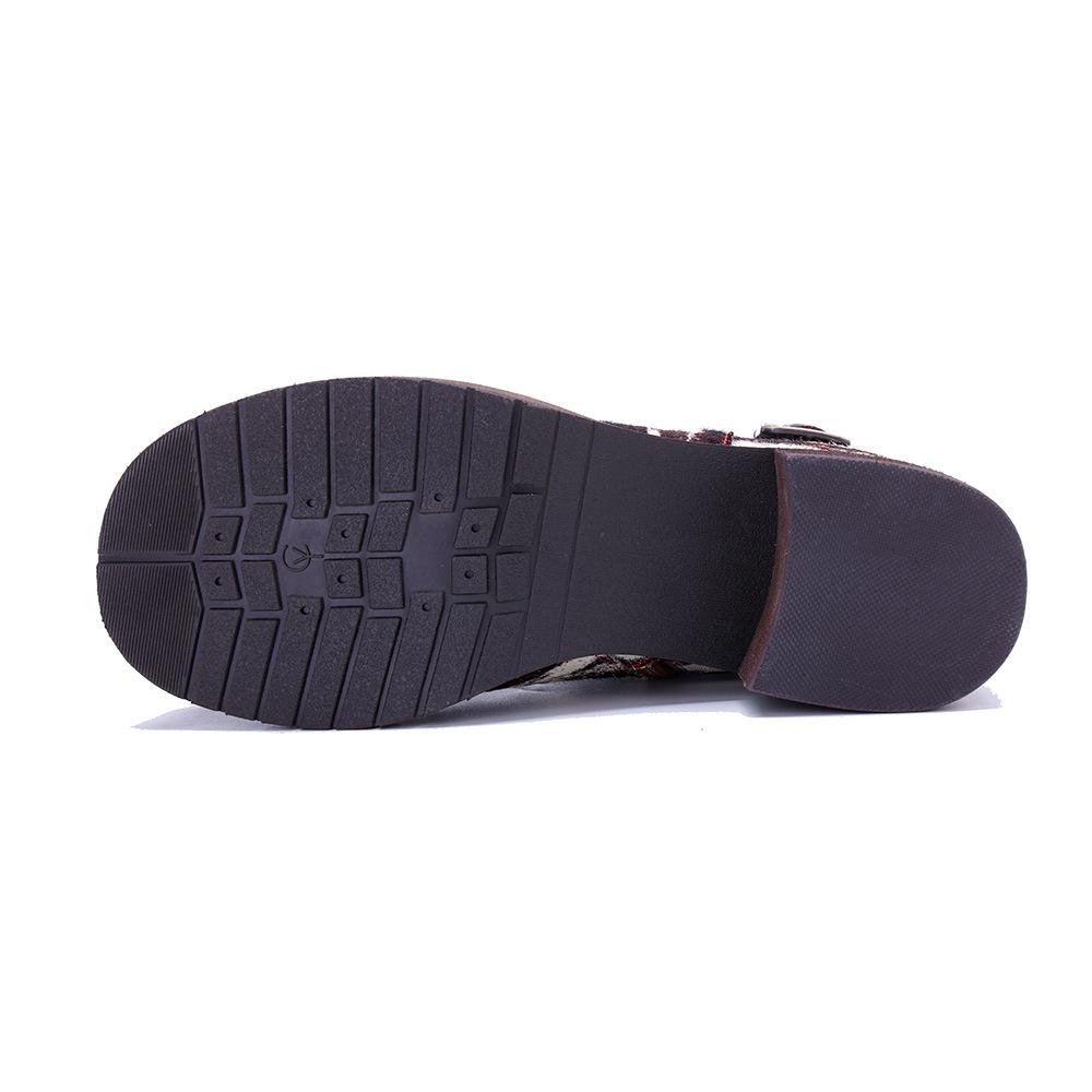 Johnature Genuine Leather Horsehair Patchwork Short Boots Retro Rivet Thick Heel Women's Boots