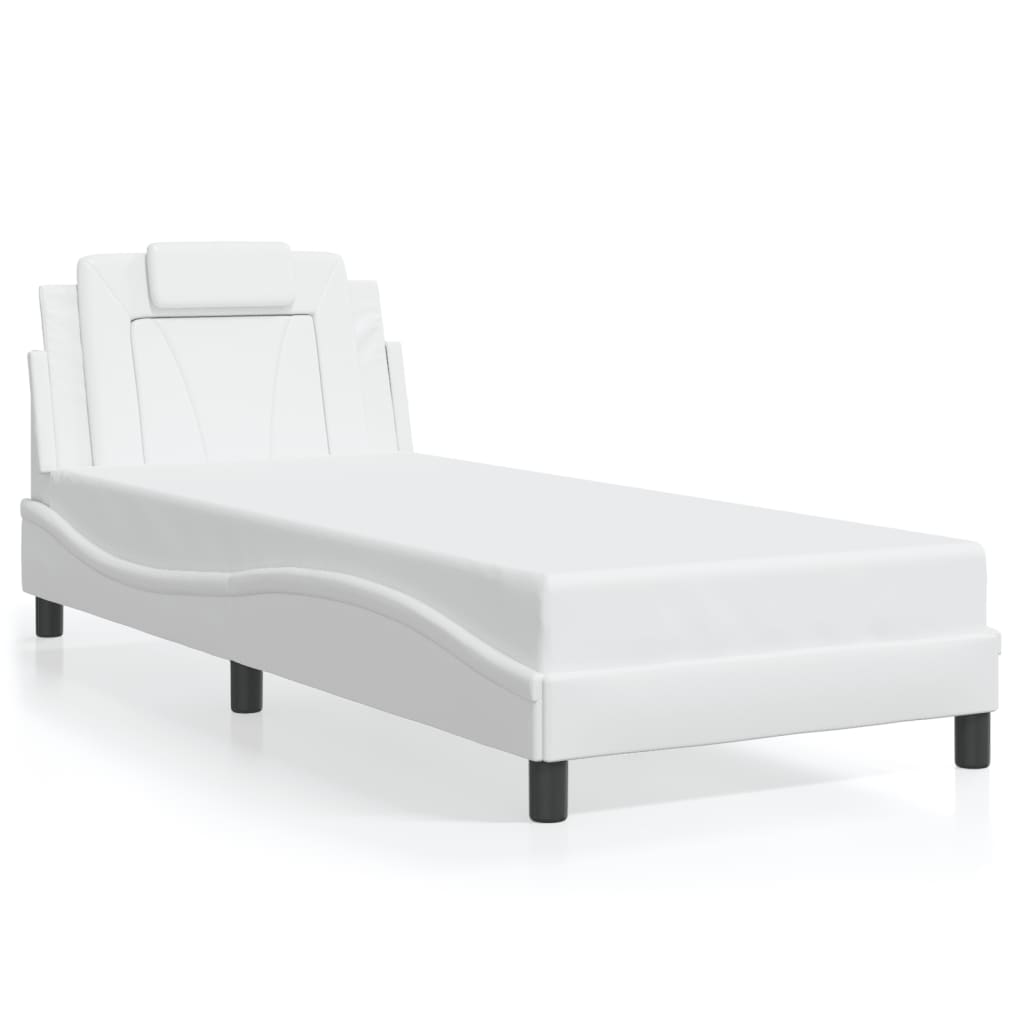 Vidaxl LED Bed Frame, White, 90X190 Cm, Faux Leather