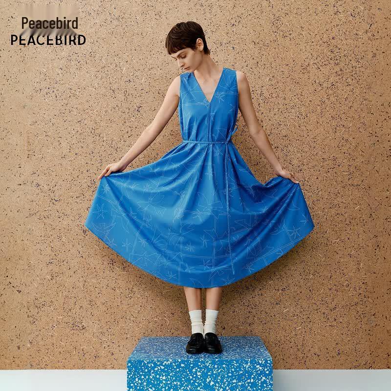 Peacebird A1FAG2178 V-Neck Tie-Waist Commuter Dress M
