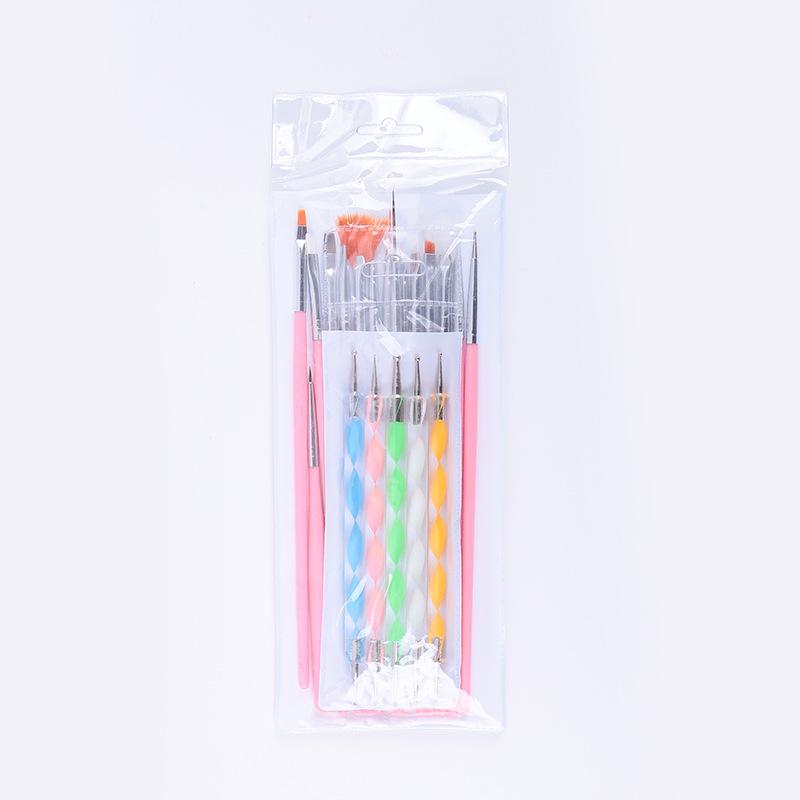 20-teiliges Nailart-Pinselset: Gelschreiber, Punktierstifte, Fächerpinsel für Blumen & Linien