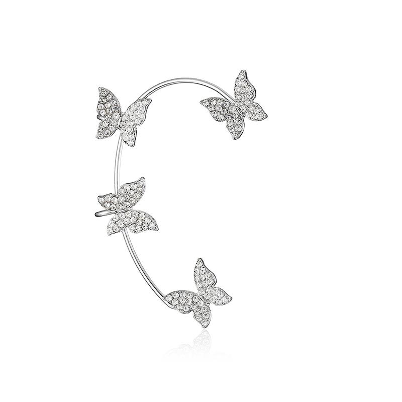 Fashion Butterfly Earrings for Women Sparkling Zircon Crystal Ear Clip Earrings Gold Silver Color Wedding Jewelry Accessories
