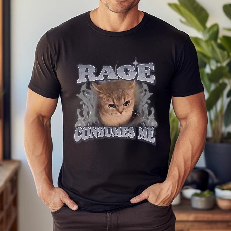 Cat Rage Is Consuming Me Funny Angry Meme Cats Humor Gift T-Shirt L