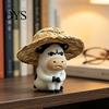 Durable Pvc Car Decor Cute Straw Hat Cow Ornament, Creative Desktop Figurine Anti Slip Console with Hat, Cartoon Dashboard Decor, Interior Decoration