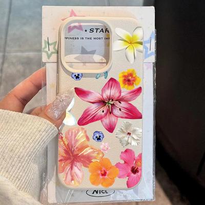 HOT Étui de téléphone motif cuir Gardenia Lys Litchi de luxe Pour Redmi Note 14 13 12 11 10 9 8 Pro Plus 4G 5G Coque antichoc