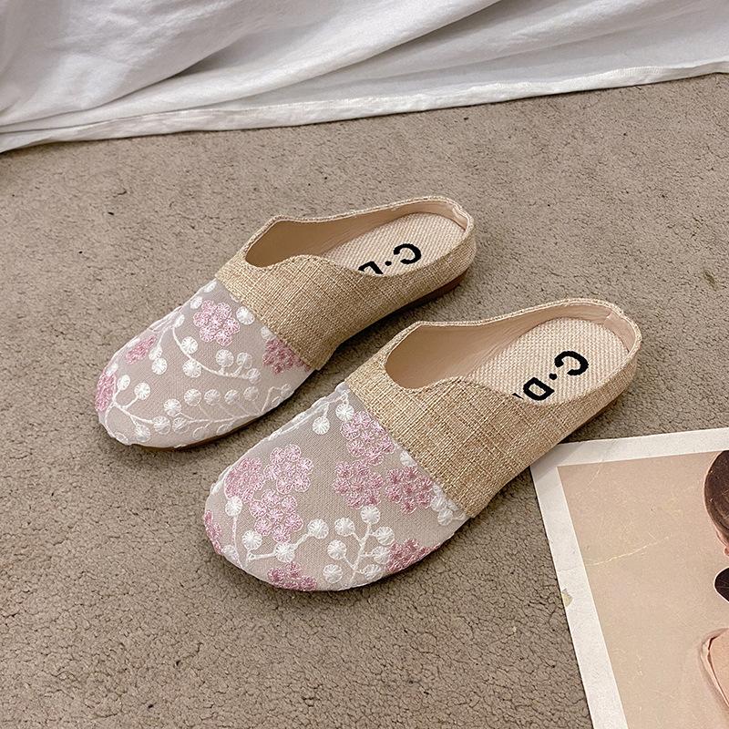 

Полутапочки женские сумка голова верхняя одежда лето 2025 новые льняные туфли рыбака один педаль ленивые плоские сандалии 41