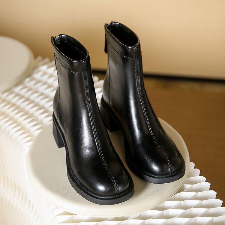 

Модные модные ботинки для женщин в британском стиле, зимние теплые плюшевые короткие ботинки из искусственной кожи на толстом каблуке, универсальные женские ботильоны с круглым носком 34