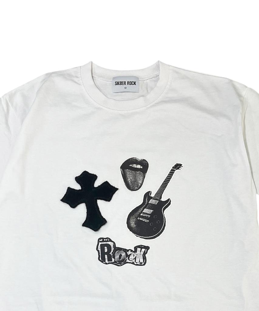 SK8ER ROCK Rock Cross Collage T-Shirt ((White))