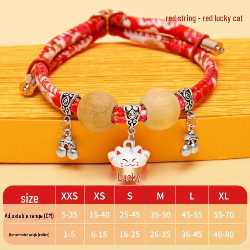 Camphor Wood Cat Collar with Bell and Longevity Lock - Pet Necklace Accessories