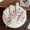 Fashion 2025 Summer New Women's High-heel Casual Sandals Elegant French Style Lace Bow Open Toes Slippers Comfortable Fashion Cool Shoes